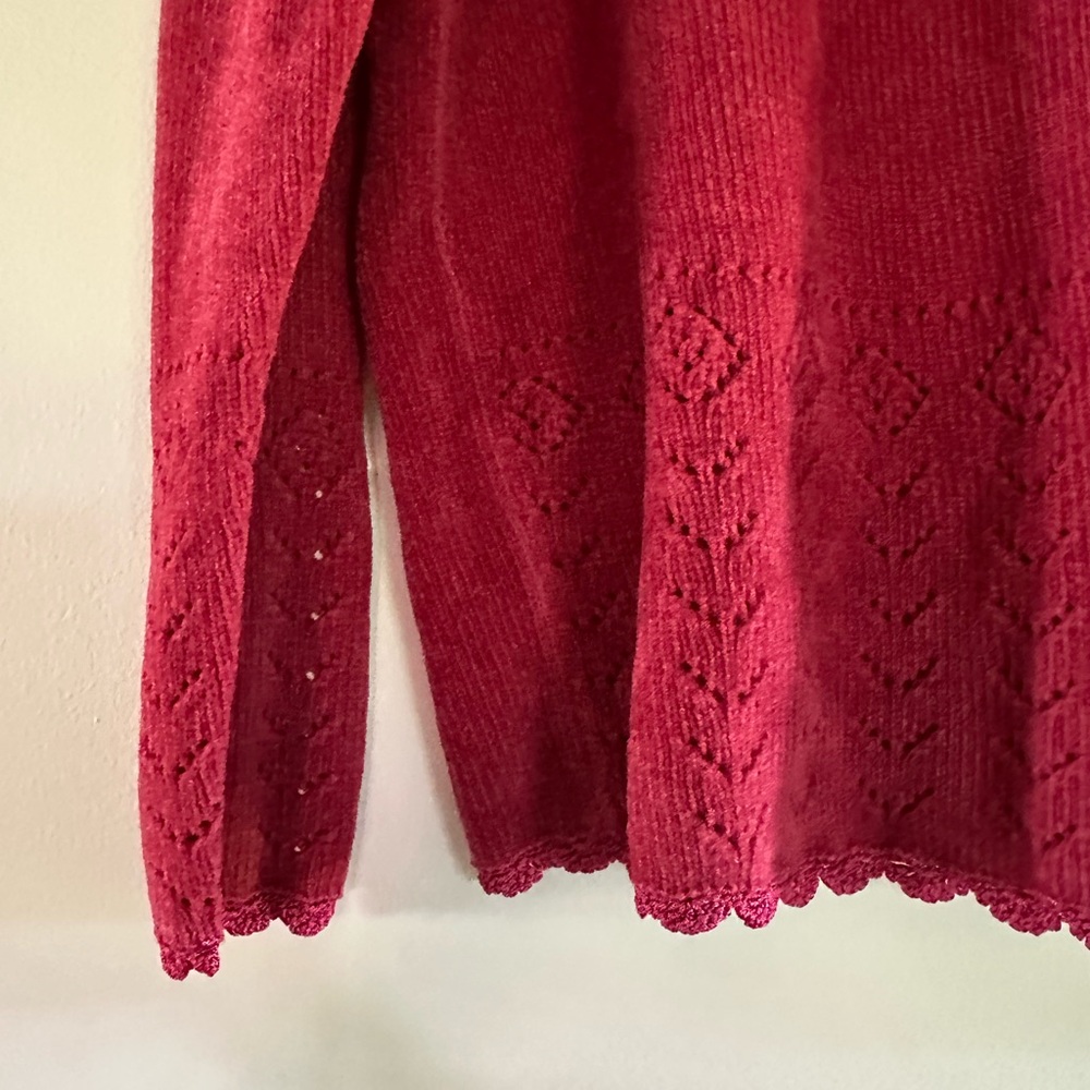 Vintage Raspberry Pink Women's Embroidered Quarter Zip Sweater - Picture 3 of 11